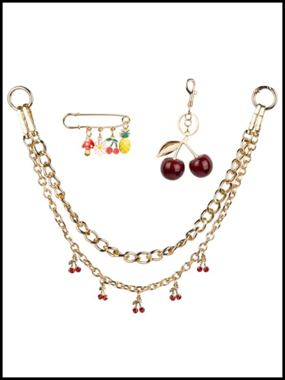 4-in-1 Cherry Bag Charms Set 14K Gold-Plated Purse Charms with Keychain